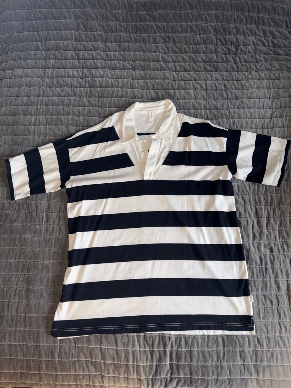 Anthropologie Daily Practice White and Black Striped Rugby Polo Dress
